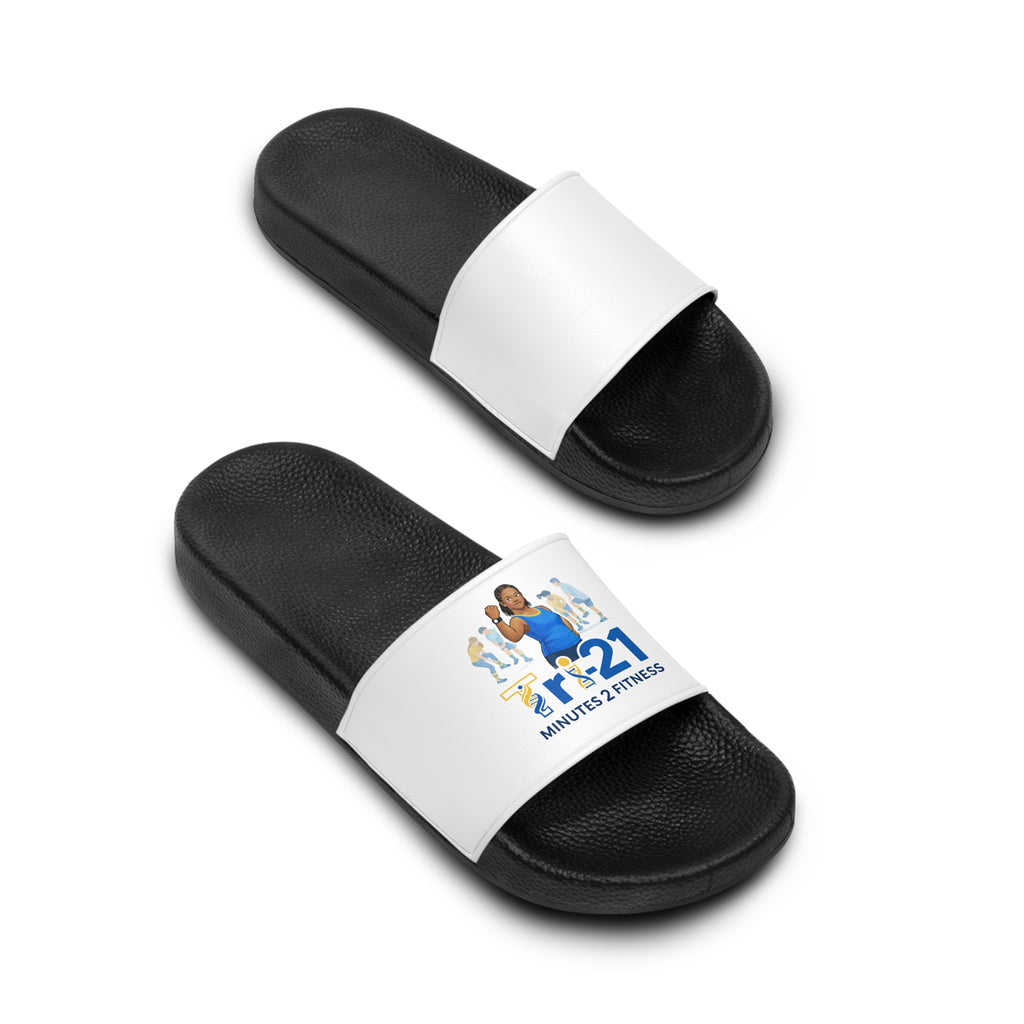 Funny 21 Minutes of Fitness Cartoon Figure Slide Sandals | White Strap