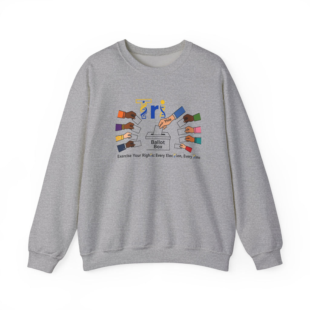 Voter Rights Crewneck Sweatshirt — 'Ballot Box' Diverse Hands Voting Design