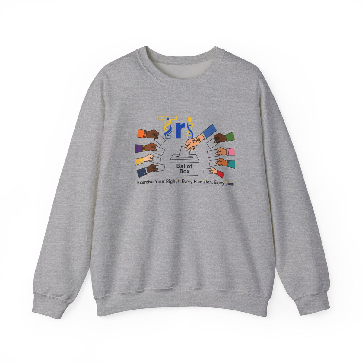 Voter Rights Crewneck Sweatshirt — 'Ballot Box' Diverse Hands Voting Design