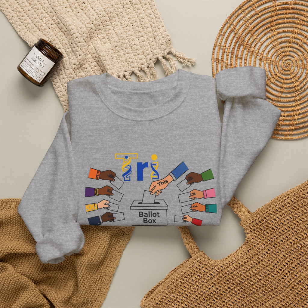 Voter Rights Crewneck Sweatshirt — 'Ballot Box' Diverse Hands Voting Design
