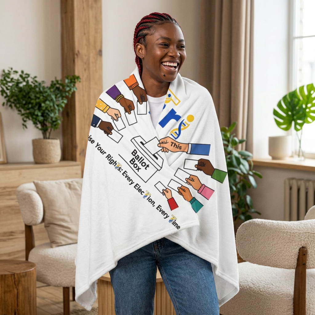 Voting Rights Velveteen Plush Blanket – 'Every Vote Counts' Ballot Box Design