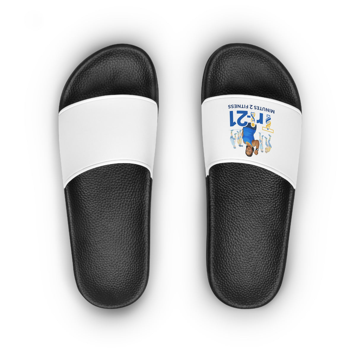 Funny 21 Minutes of Fitness Cartoon Figure Slide Sandals | White Strap