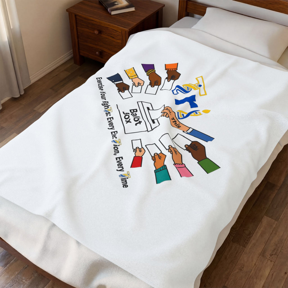 Voting Rights Velveteen Plush Blanket – 'Every Vote Counts' Ballot Box Design